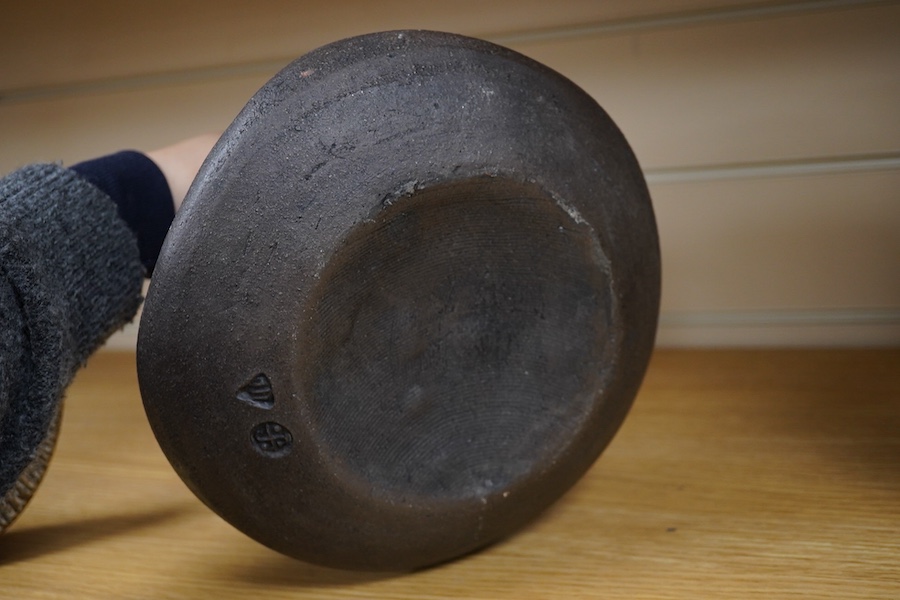 Janet Leach (1918-1997), a stoneware studio pottery dimpled vase, impressed marks to the foot rim, 19cm high, Provenance- bought from Bonhams, Knightsbridge, contemporary ceramics sale, 19 June 1997